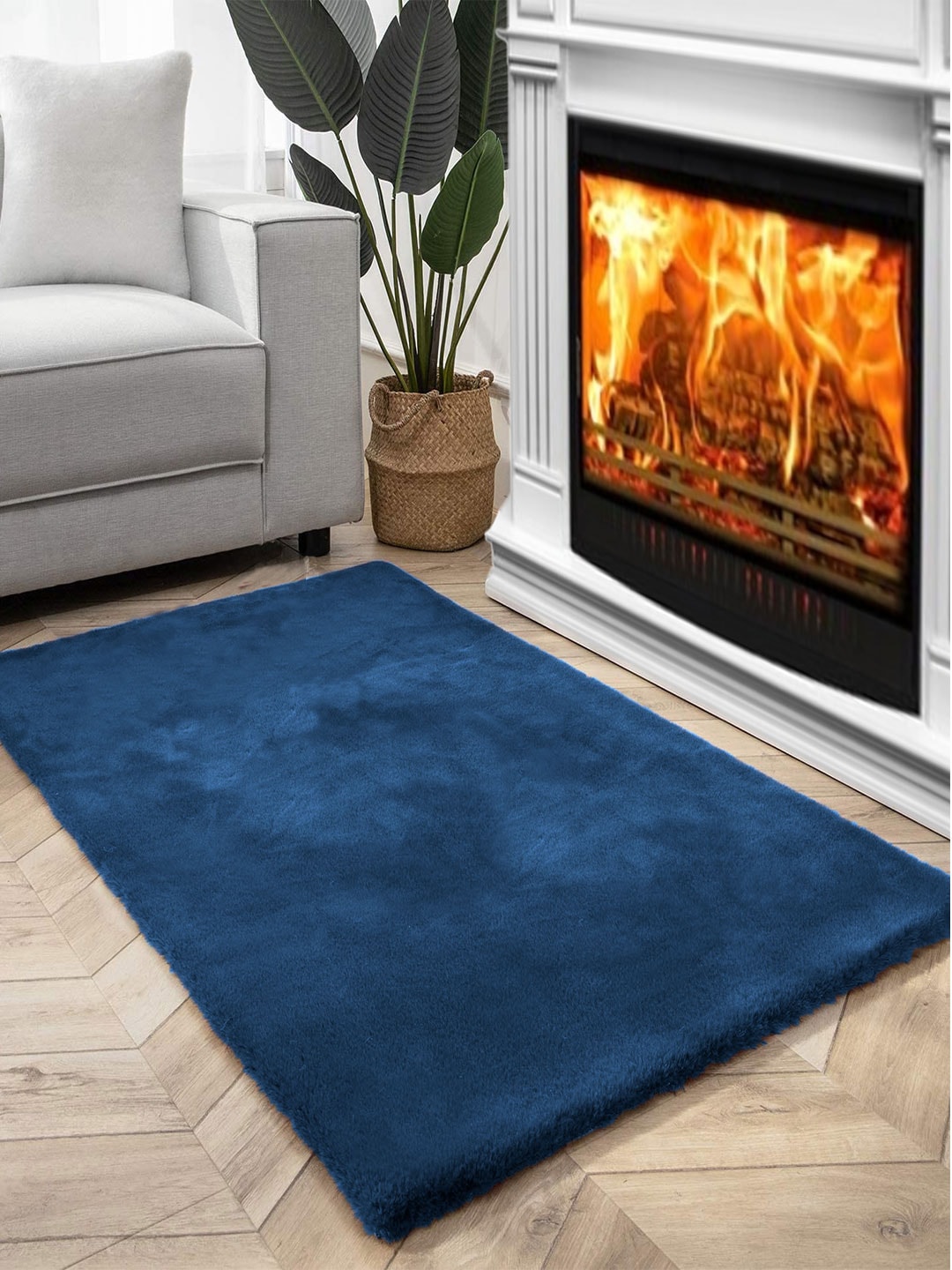 FI Teal Polycotton Solid Bath Rugs Price in India