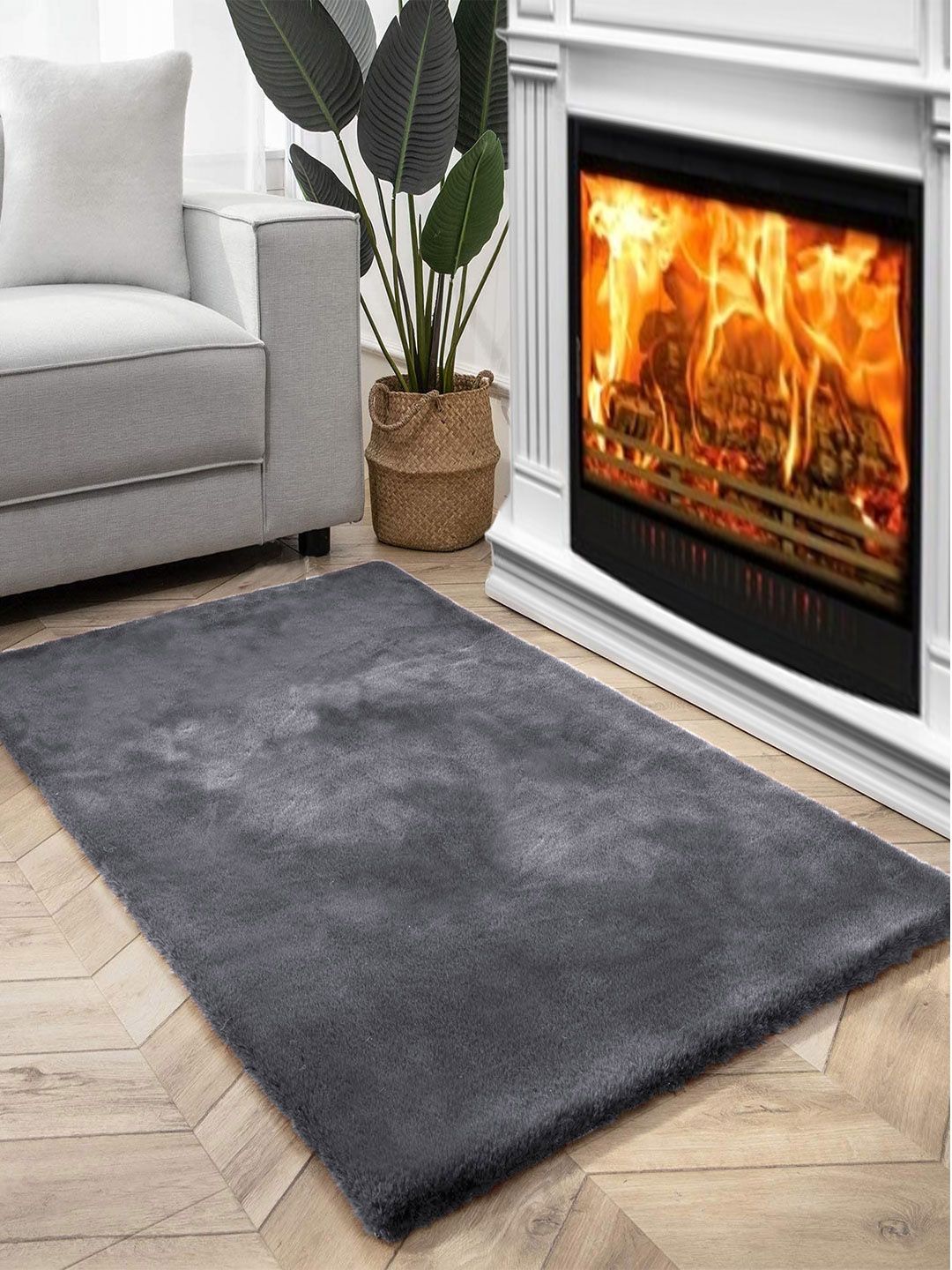 FI Grey Polycotton Solid Bath Rugs Price in India