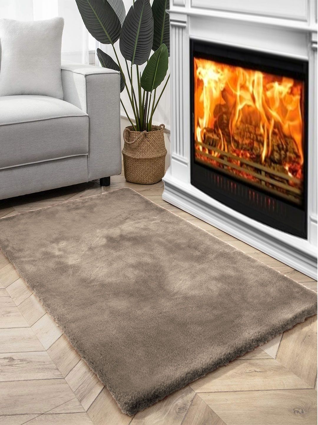 FI Taupe Polycotton Solid Bath Rugs Price in India