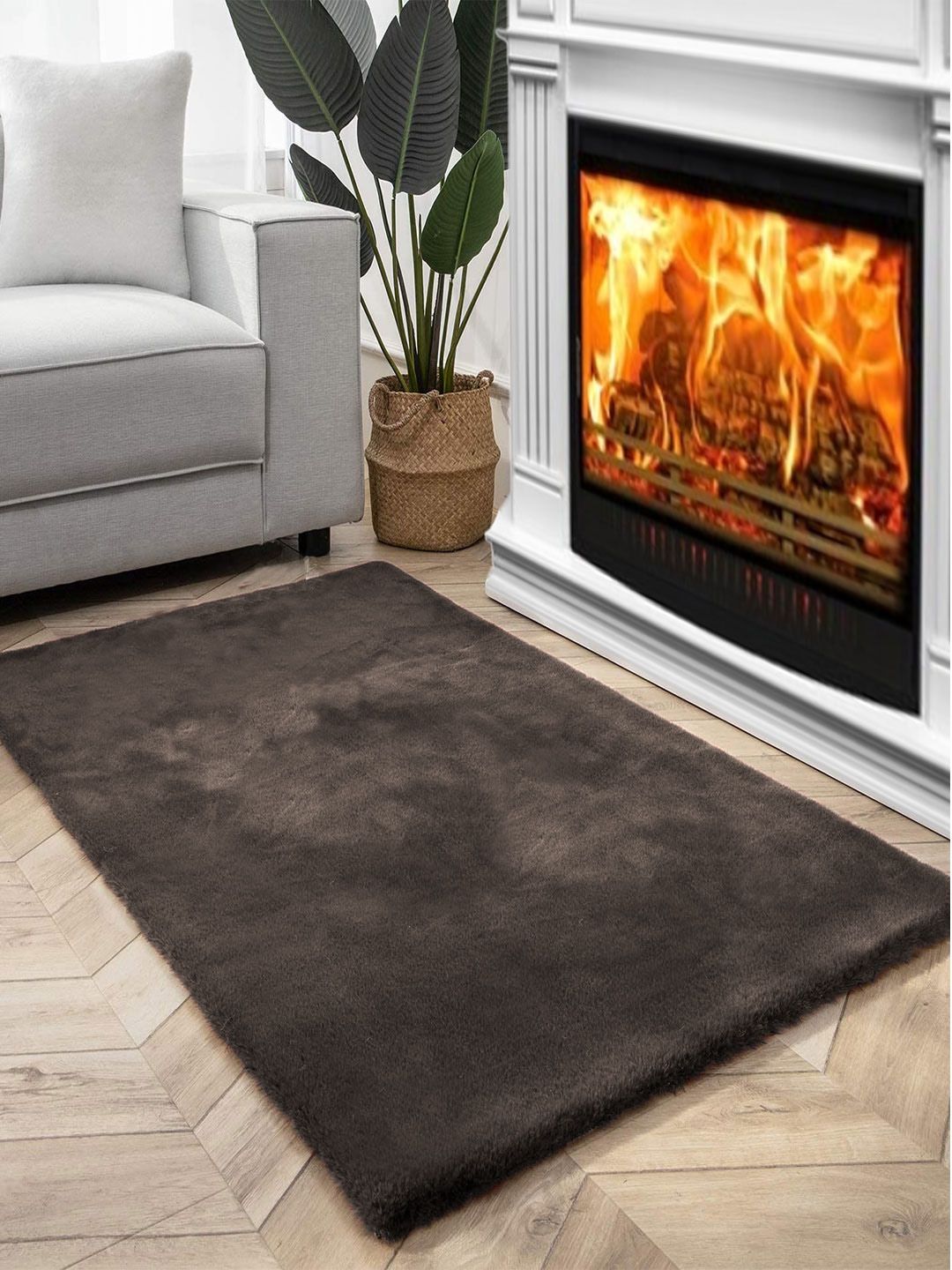 FI Coffee Brown Polycotton Solid Bath Rugs Price in India