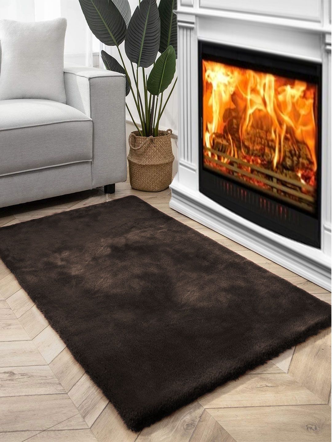 FI Brown Polycotton Solid Bath Rugs Price in India