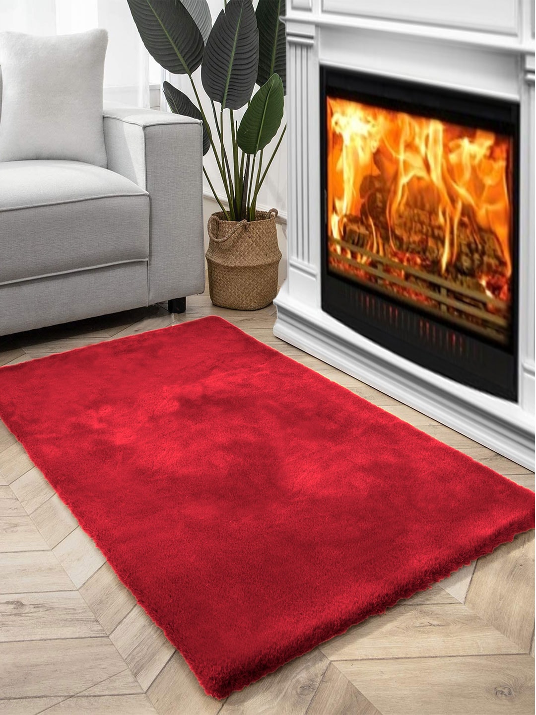 FI Maroon Polycotton Solid Bath Rugs Price in India