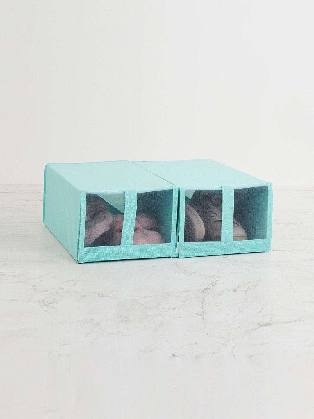 Home Centre Teal Solid Set of 2 Fabric Shoe Boxes Price in India
