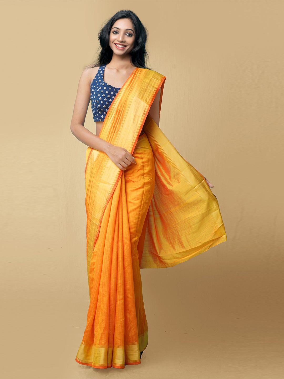 Unnati Silks Orange & Gold-Toned Zari Art Silk Patola Saree