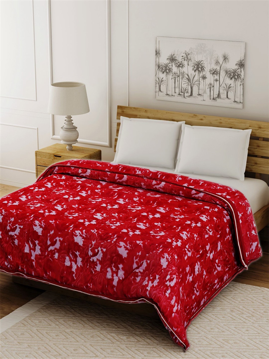 Spangle Pink & Red Floral Mink Heavy Winter 400 GSM Double Bed Blanket Price in India