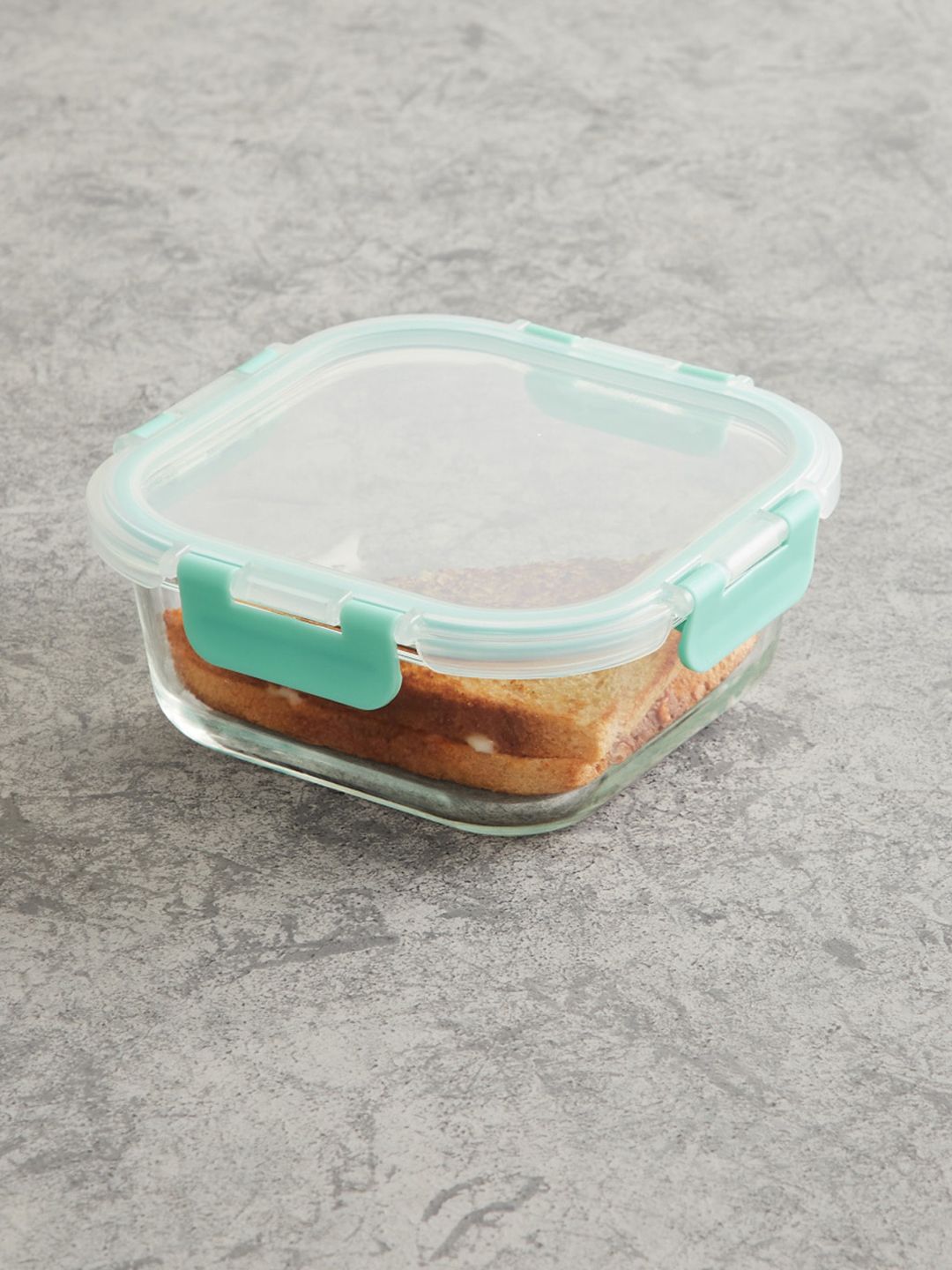 Home Centre Transparent & Sea Green Glass Food Container With Lid Price in India