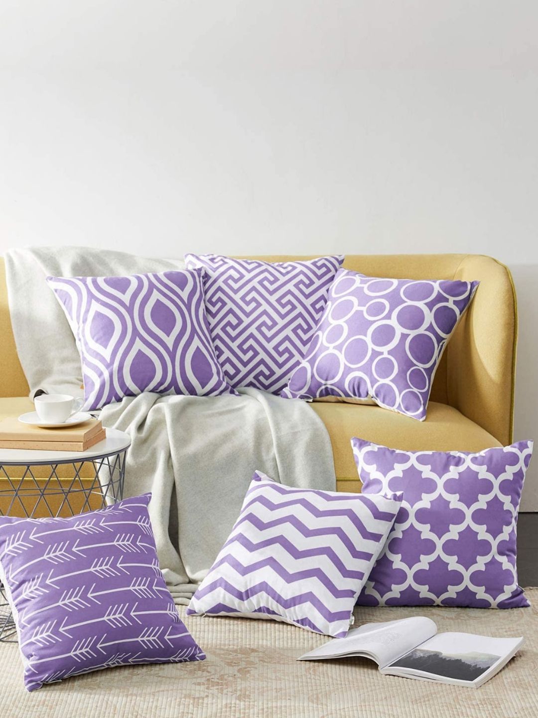 MODERN HOMES Lavender Set of 6 Geometric Cushion Covers Price in India