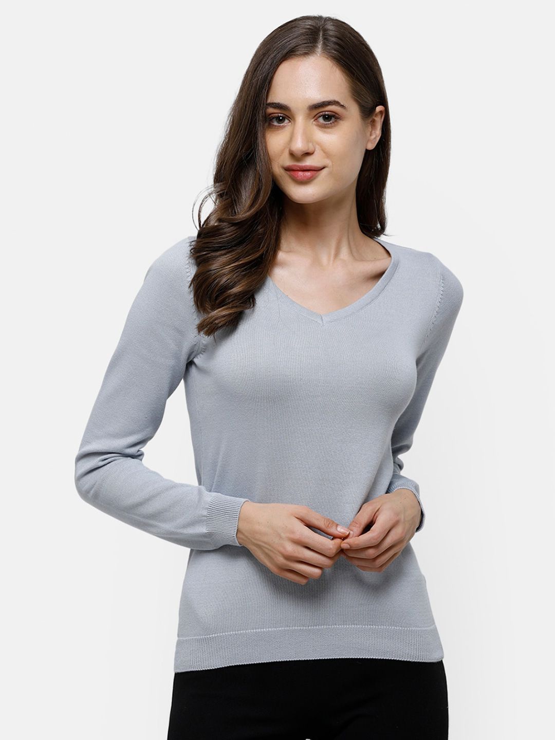 98 Degree North Women Grey Solid Pullover Sweater Price in India
