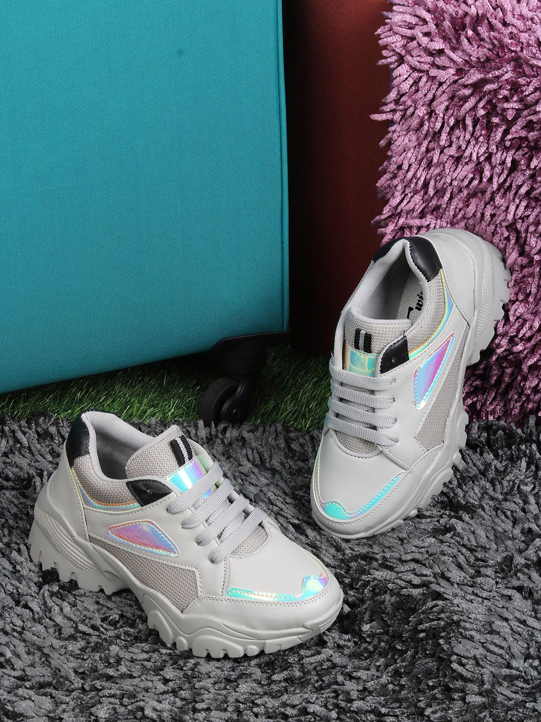TWIN TOES Women Grey & Blue Colourblocked Sneakers Price in India