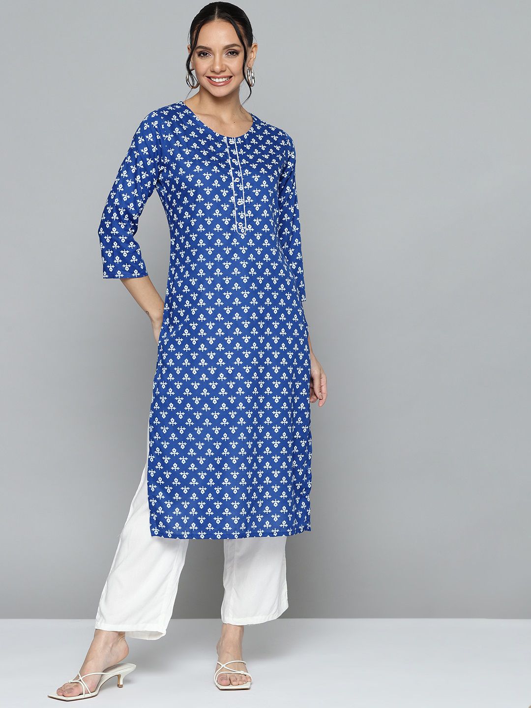 HERE&NOW Women Blue Ethnic Motifs Printed Regular Kurta with Palazzos