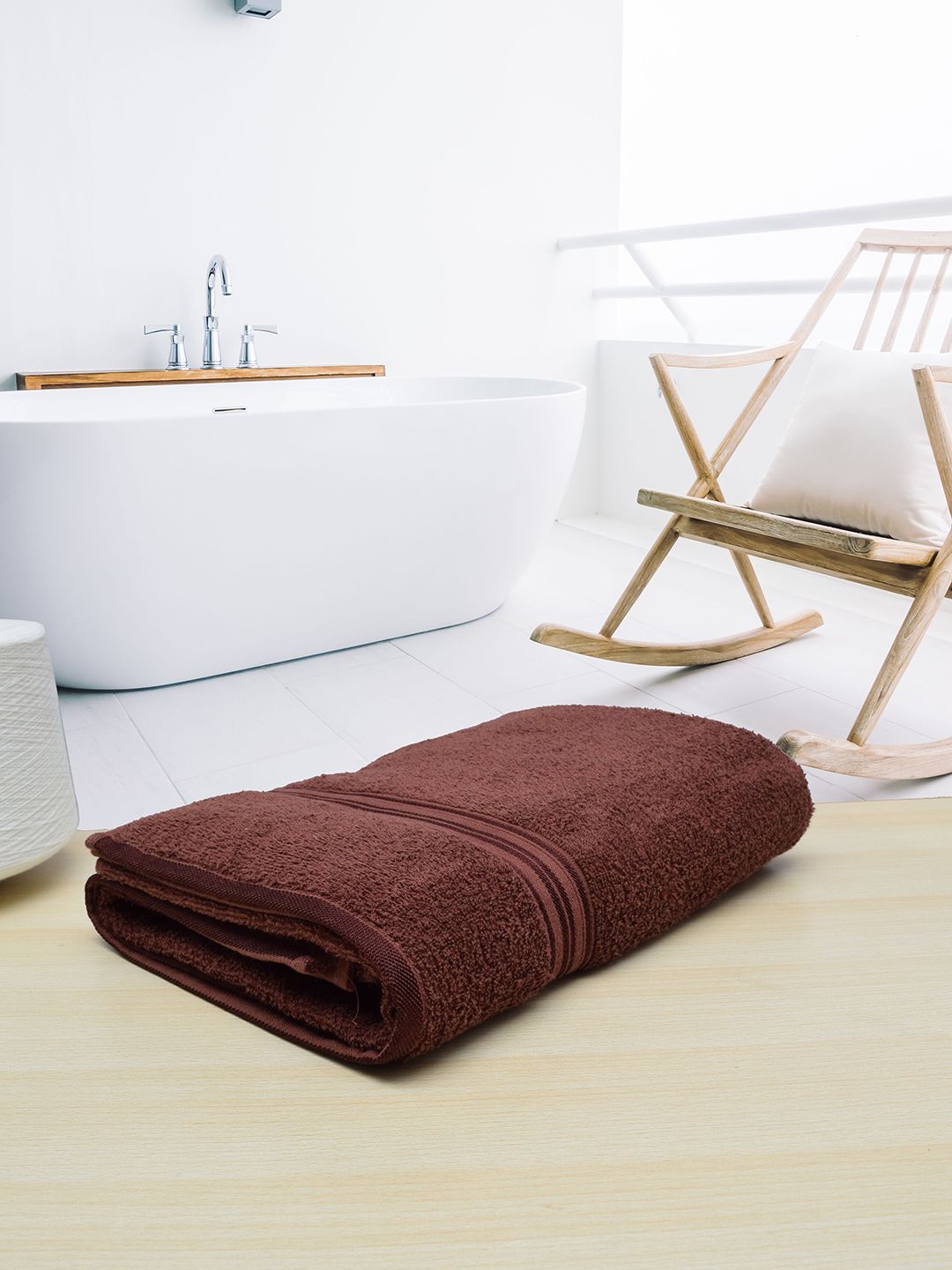 RANGOLI Brown Solid Pure Cotton 380 GSM Bath Towel Price in India