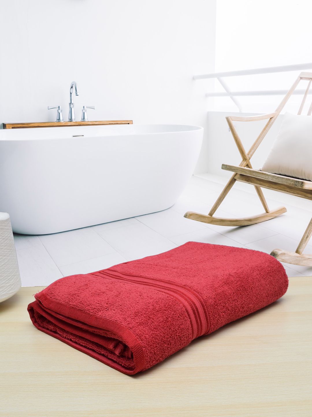 RANGOLI Maroon Solid 380 GSM Pure Cotton Bath Towel Price in India