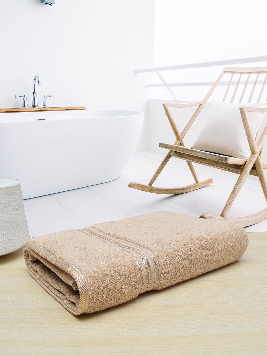 RANGOLI Beige Solid 380 GSM Pure Cotton Bath Towel Price in India