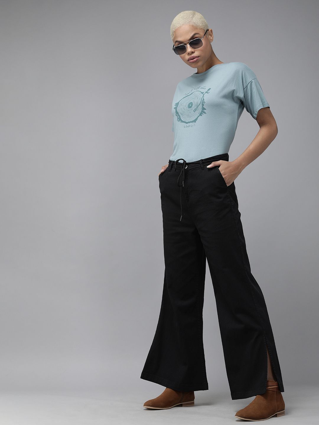 The Roadster Lifestyle Co Women Black High-Rise Trousers Price in India