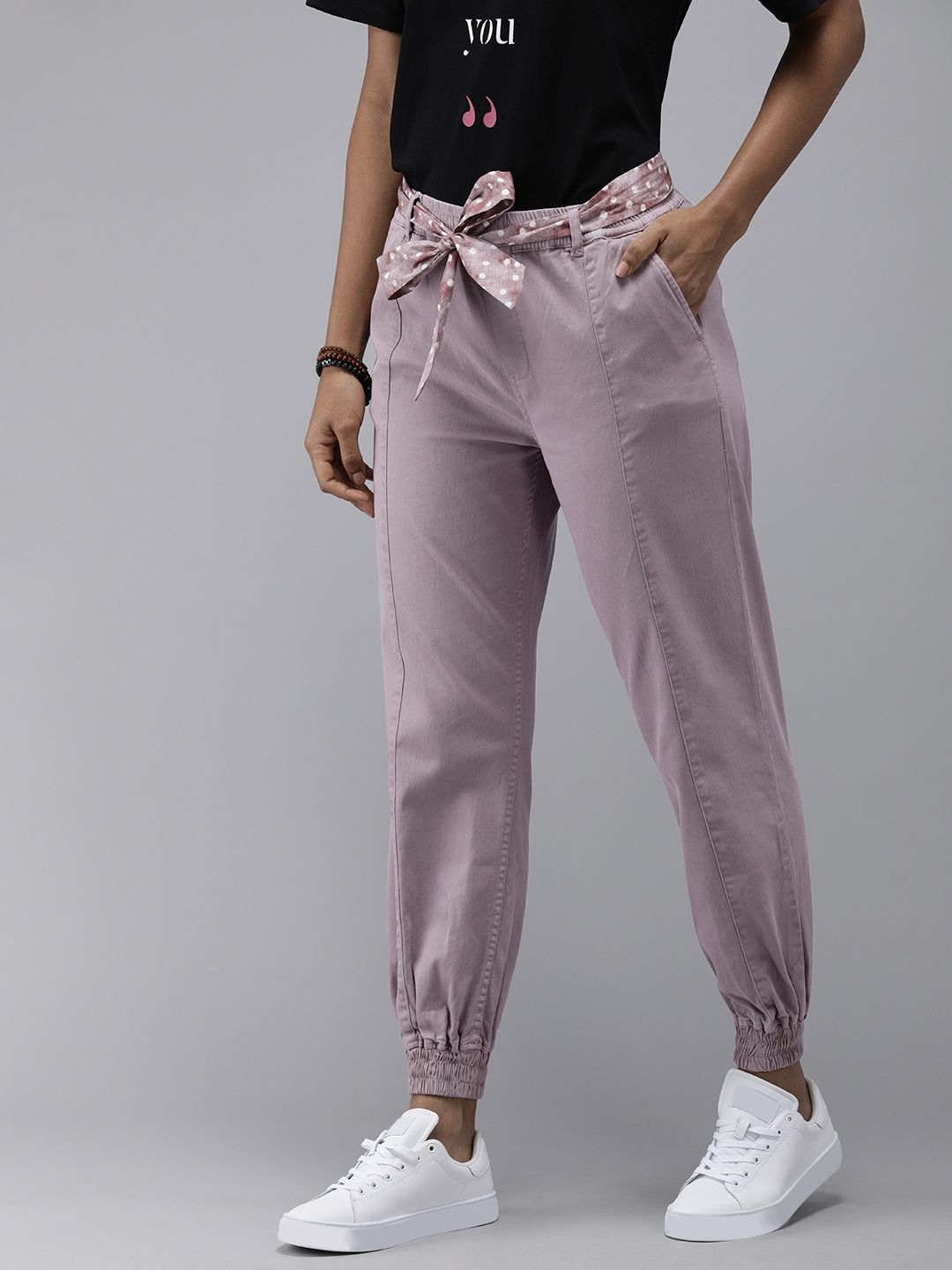 Roadster Women Lavender Solid Joggers Trousers Price in India