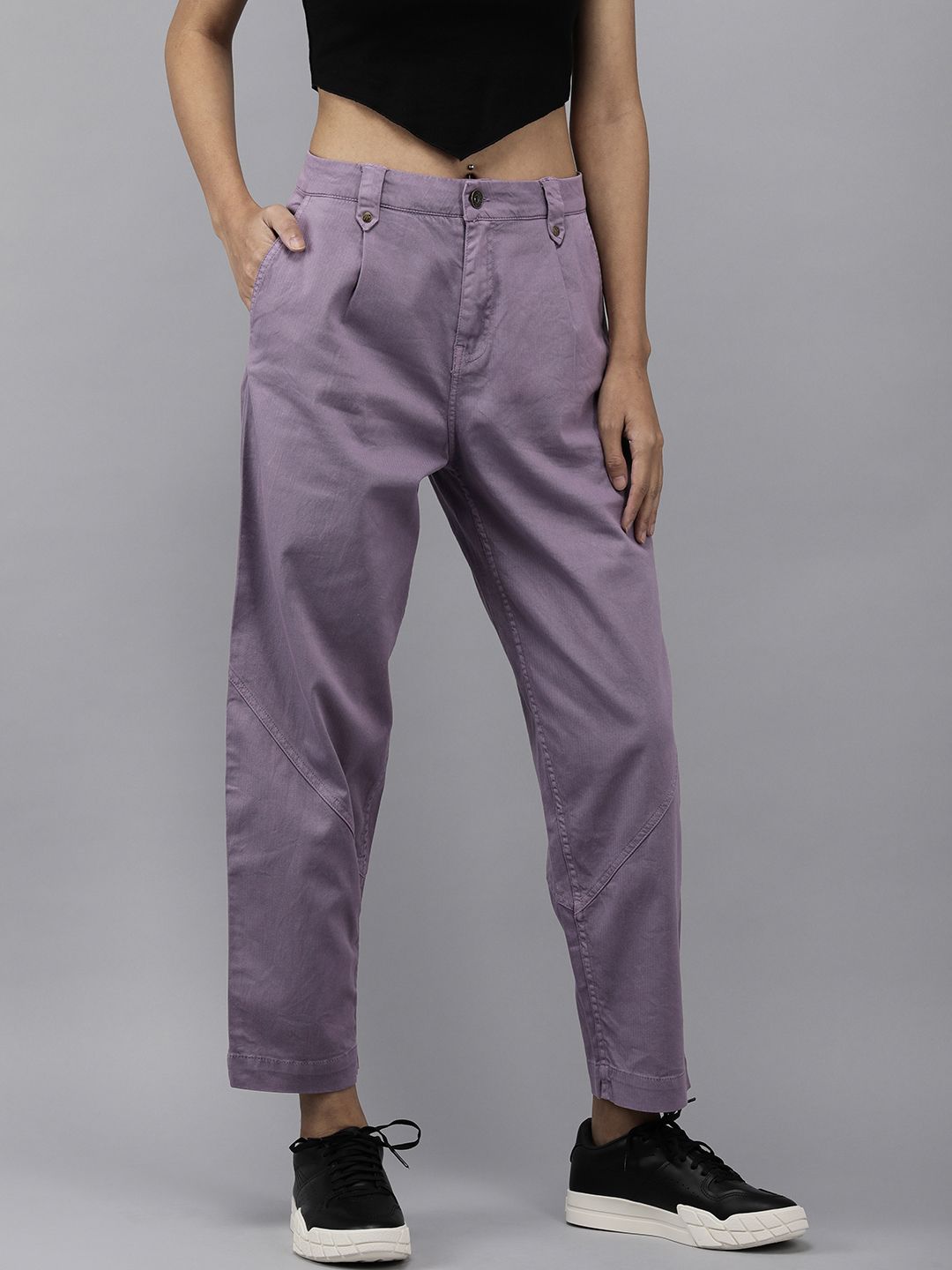 The Roadster Lifestyle Co Women Purple Solid Trousers Price in India