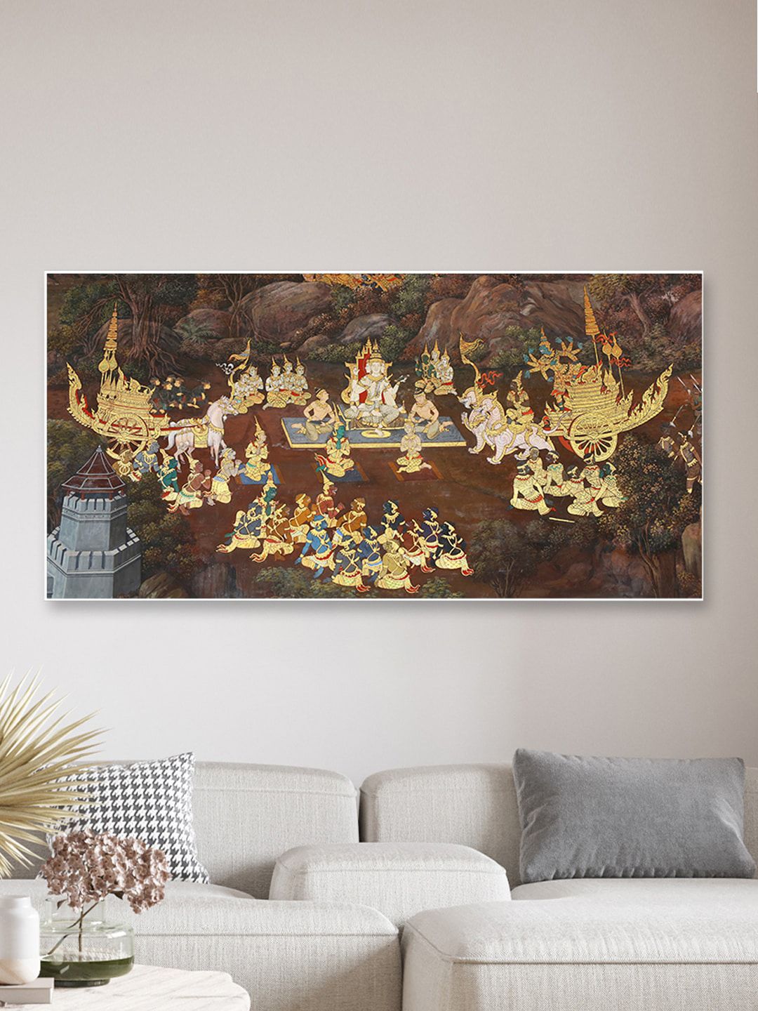 WALLMANTRA Brown & Yellow Ramayanas story Framed Wall Art Price in India
