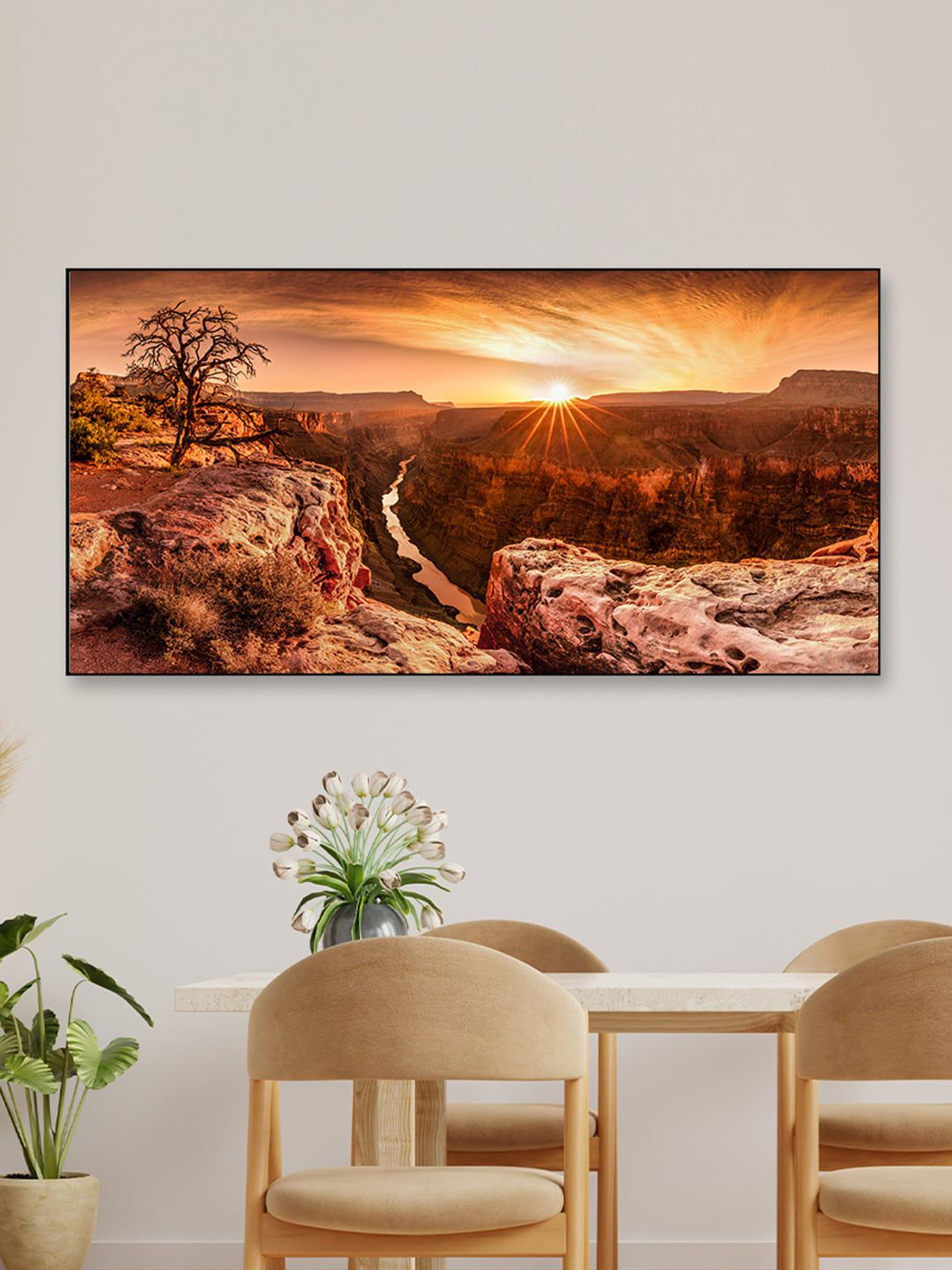 WALLMANTRA Gold-Colored & Brown Printed Grand Canyon Framed Wall Art Price in India