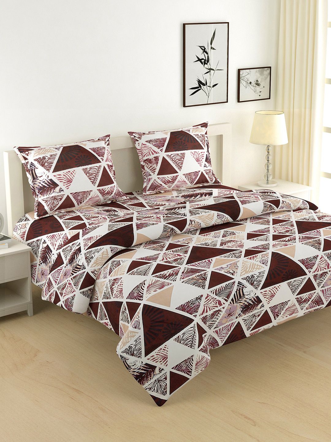 SWAYAM Brown & White Geometric Printed Bedding Set With Comforter Price in India