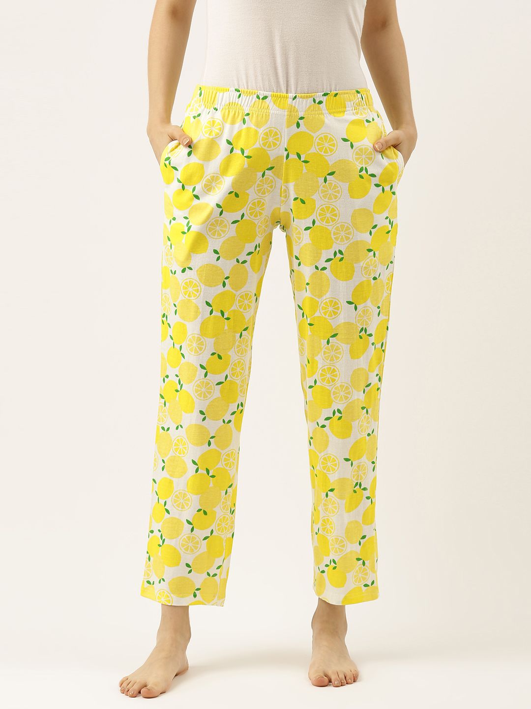 Clt.s Women Yellow Knitted Pure Cotton Pyjamas Price in India