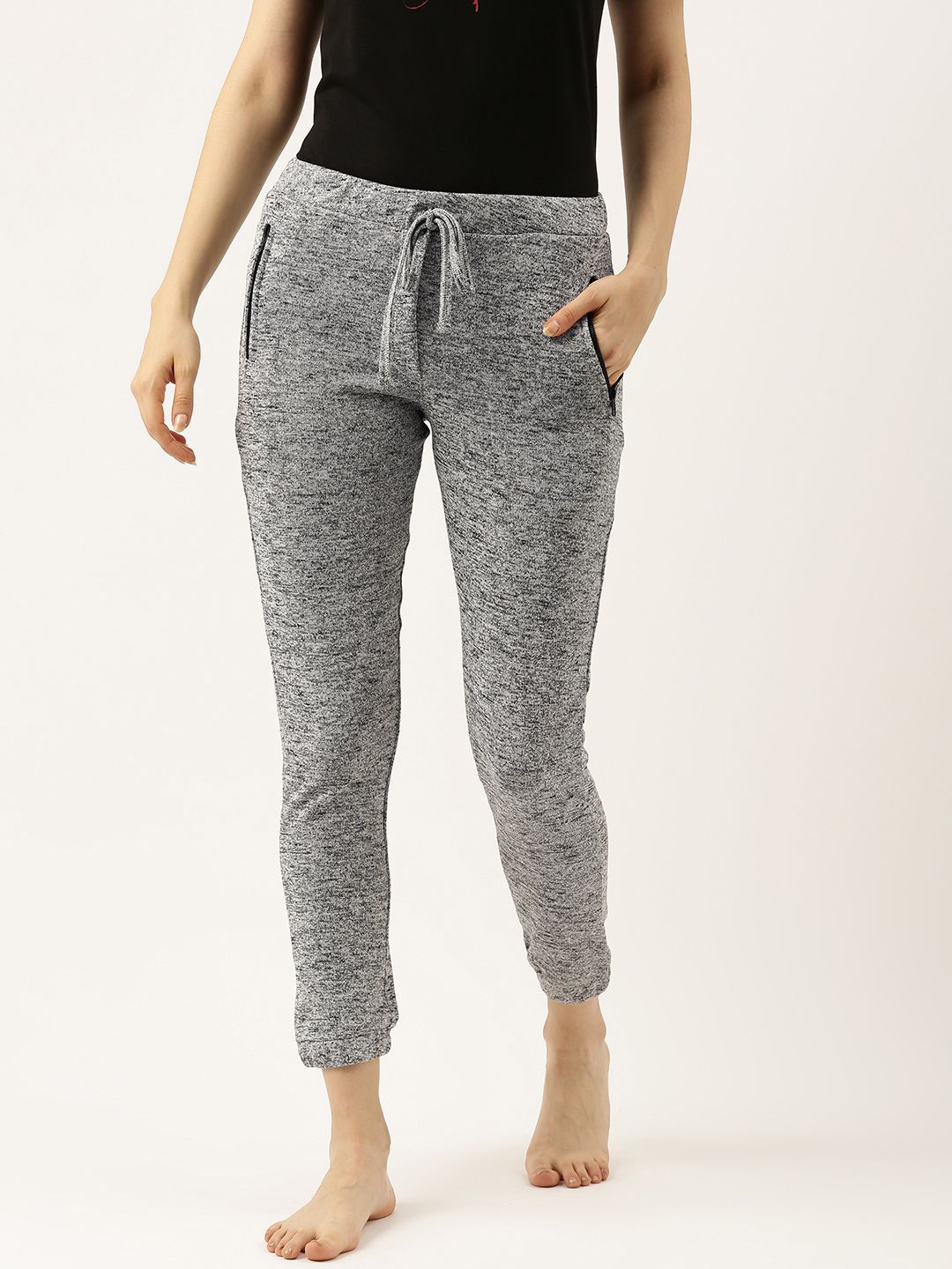 Clt.s Women Grey Self Design Slim Fit Lounge Joggers Price in India
