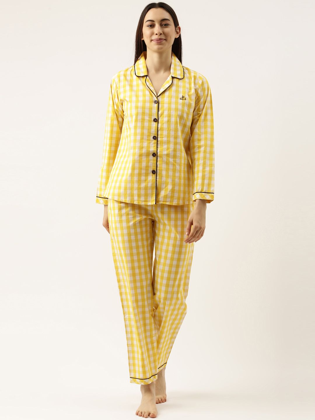 Clt.s Women Yellow Printed Pure Cotton Night Suit Price in India