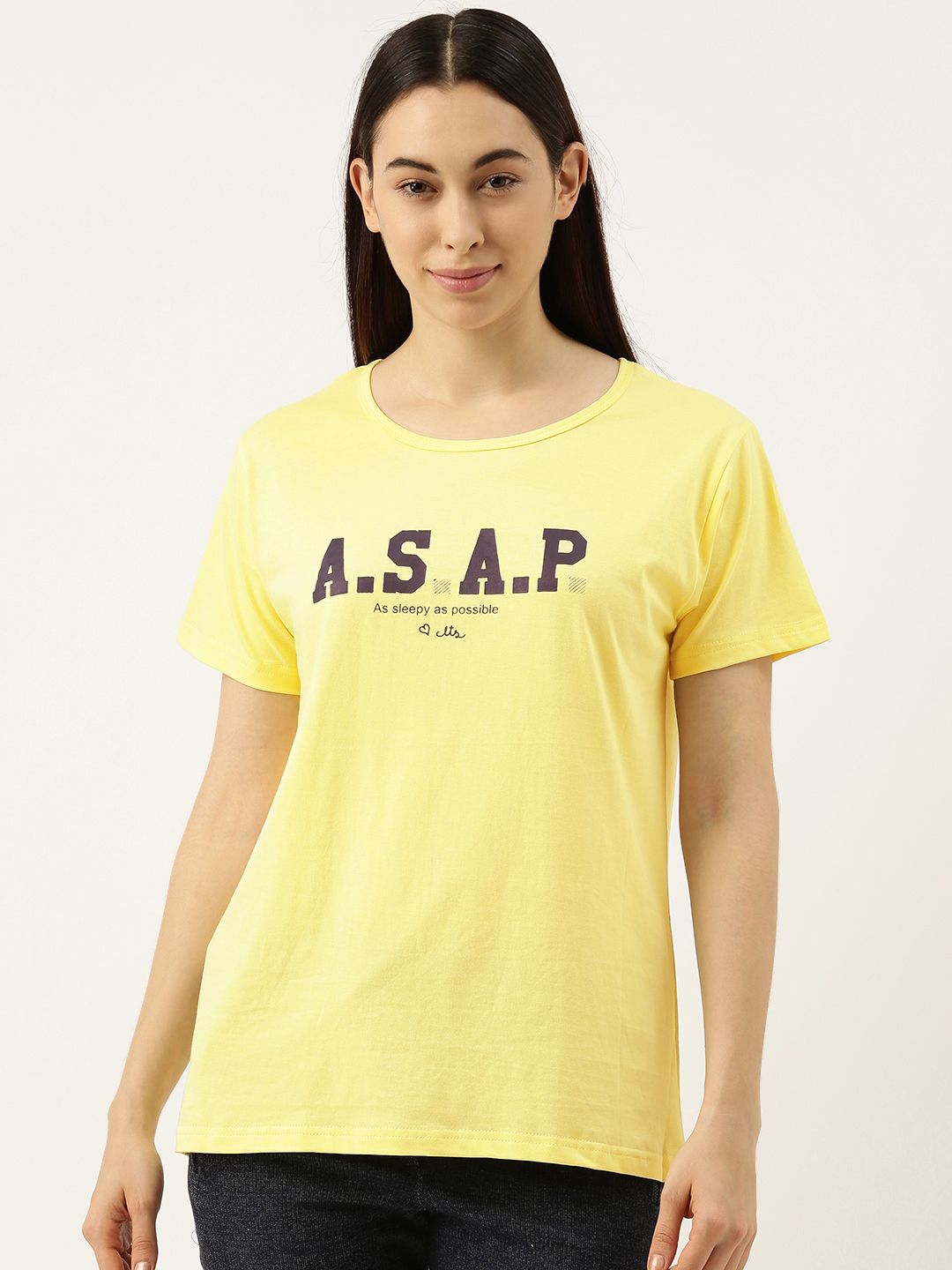 Clt.s Women Yellow Printed Cotton Lounge Boyfriend T-shirt Price in India