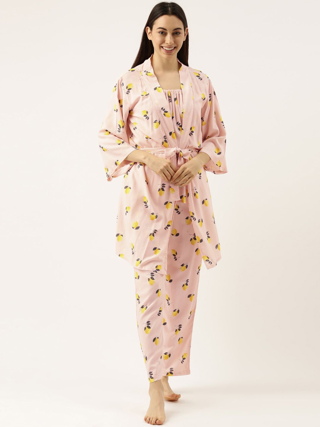 Clt.s Women Peach-Coloured Printed 3 Pcs Set Price in India