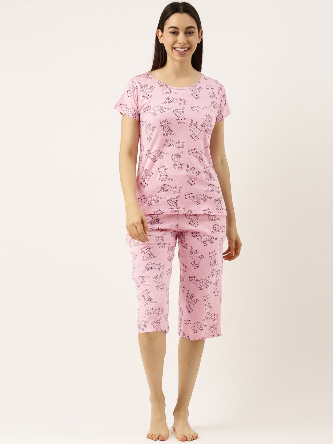 Clt.s Women Pink Printed Pure Cotton Night suit Price in India