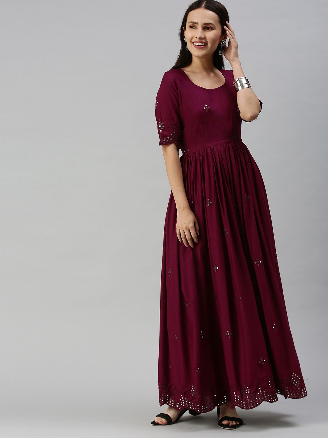 Swishchick Maroon Embellished Maxi Dress Price in India