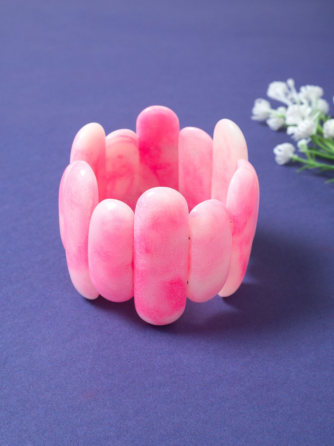 Golden Peacock Women Pink Handcrafted Resin Elasticated Bracelet Price in India