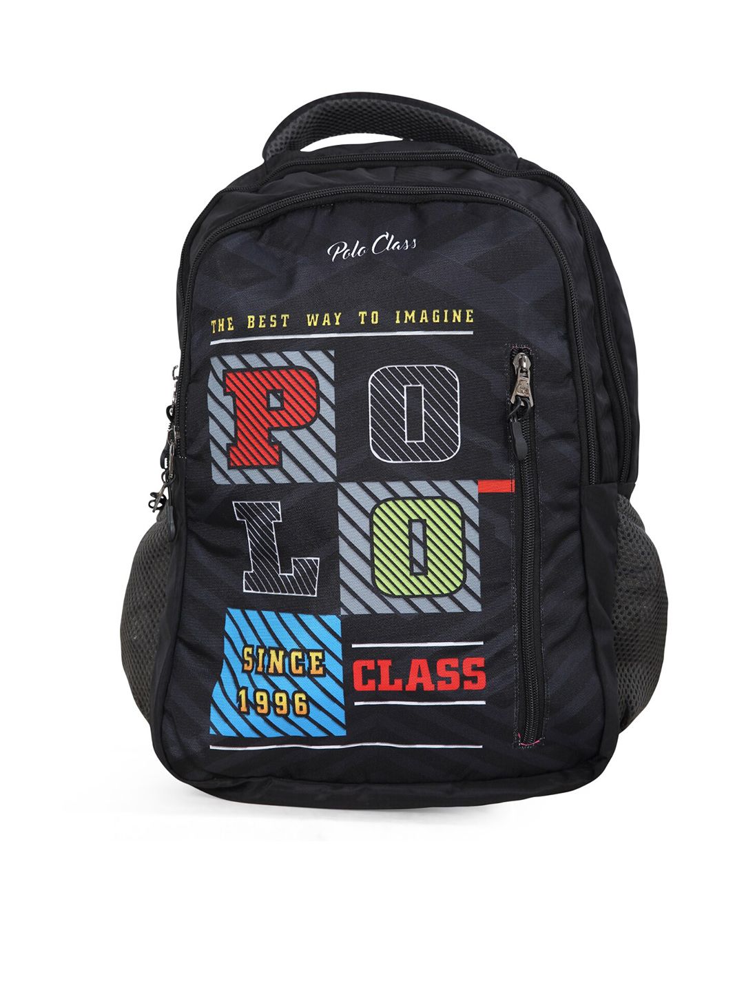 Polo Class Unisex Black & Red Printed Backpack Price in India