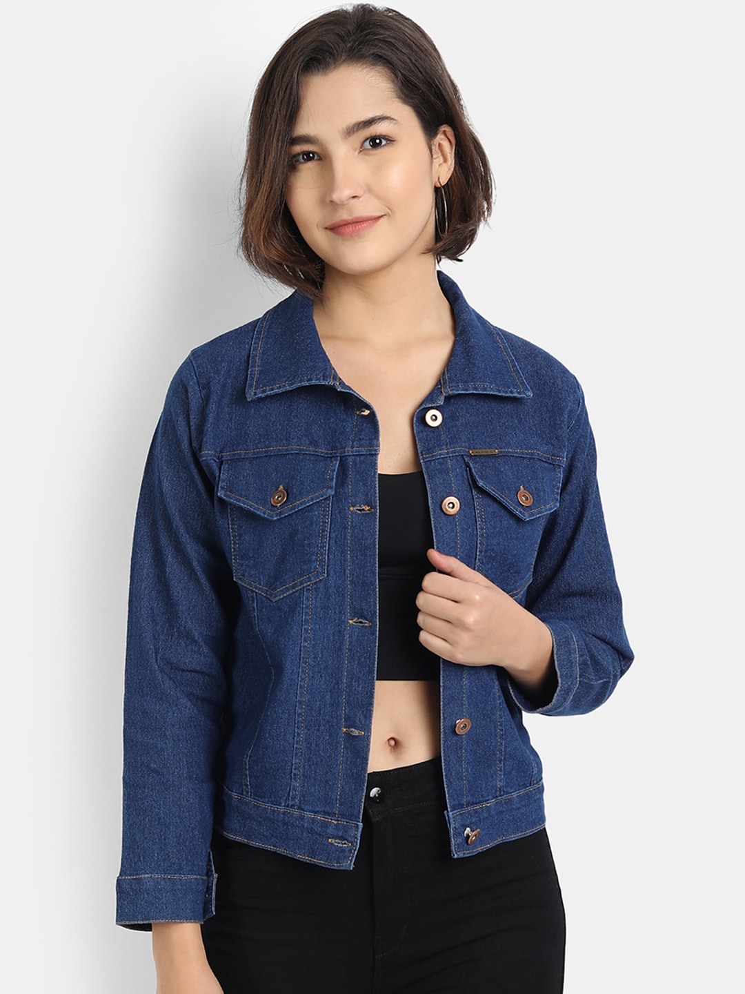 River Of Design Jeans Women Blue Denim Jacket Price in India