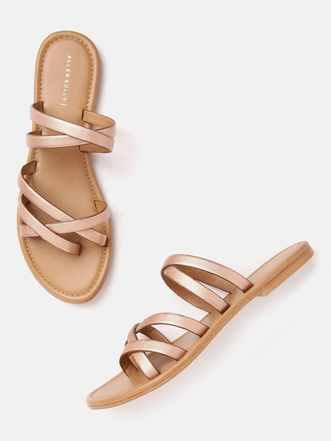 Allen Solly Women Rose Gold-Toned Strappy Open Toe Flats Price in India