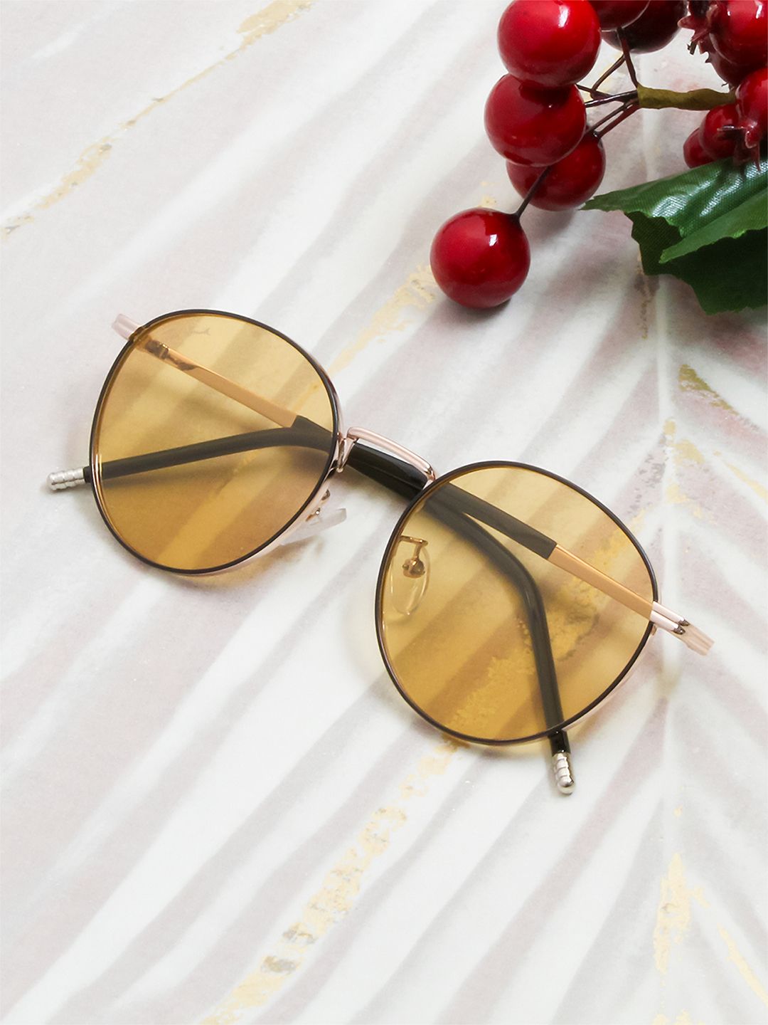 Ted Smith Brown Lens & Gold-Toned Round Sunglasses with Polarised Lens