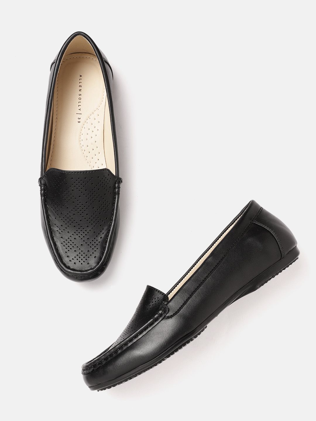 Allen Solly Women Black Solid PU Loafers with perforated Detail Price in India