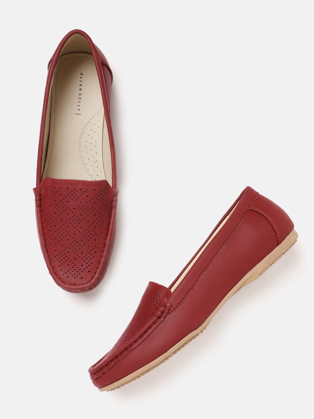 Allen Solly Women Maroon Perforated Loafers Price in India