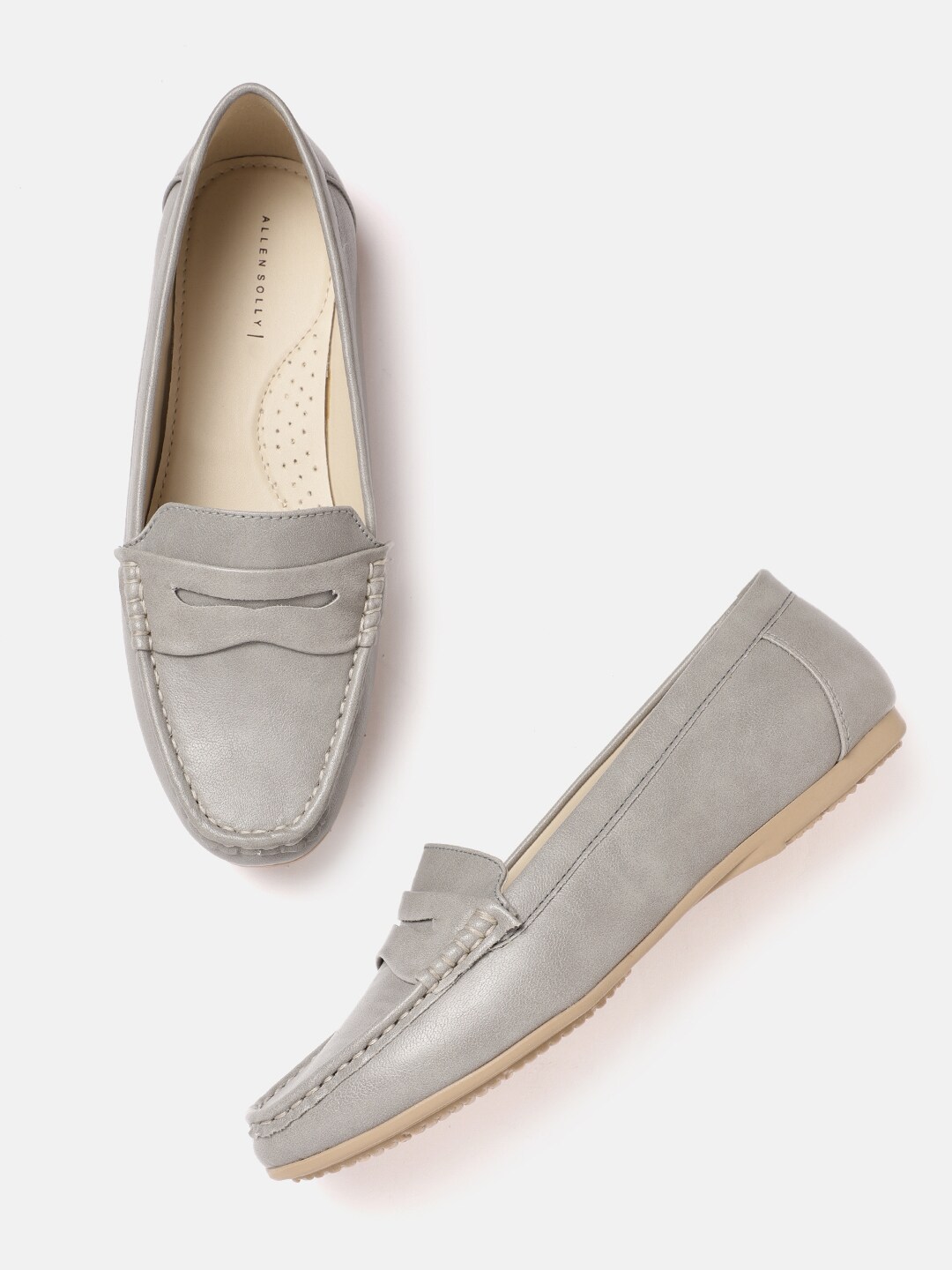 Allen Solly Women Grey Solid PU Penny Loafers Price in India