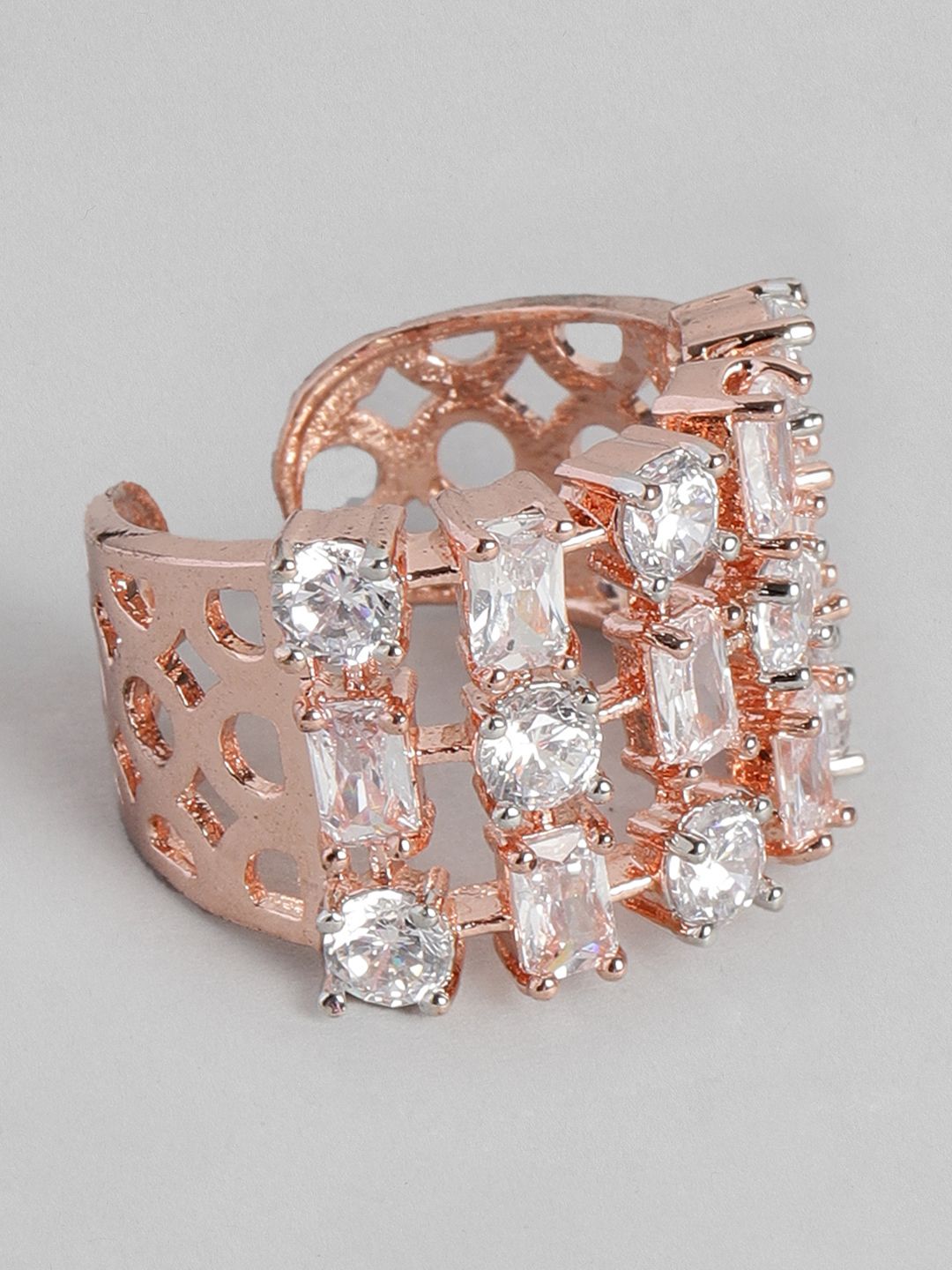 MIDASKART Women Rose Gold-Toned Handcrafted Cubic Zirconia Finger Ring Price in India
