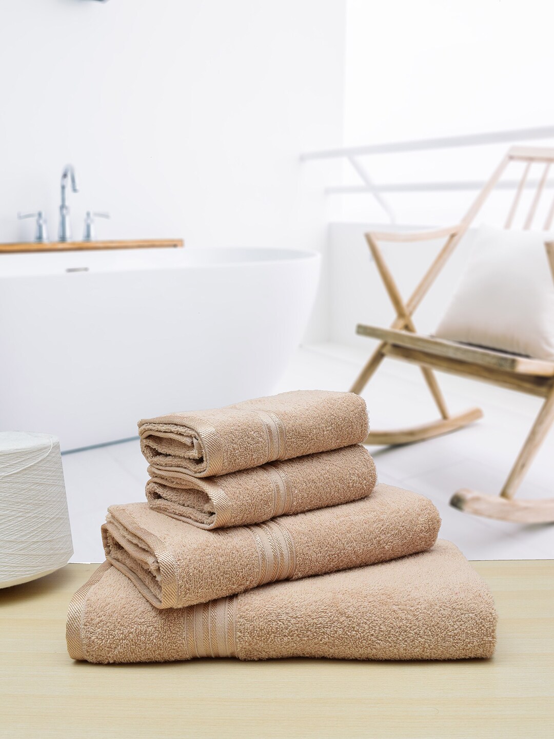 RANGOLI Set Of 4 Beige Pure Cotton 380 GSM Bath Towel Price in India