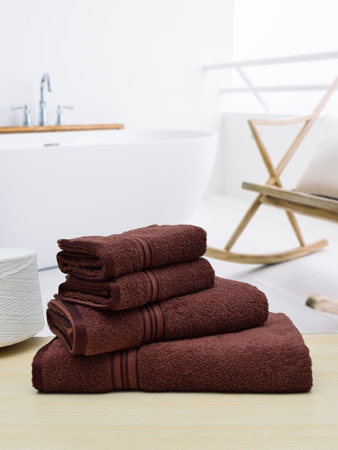 RANGOLI Set Of 4 Brown Pure Cotton 380 GSM Bath Towels Price in India