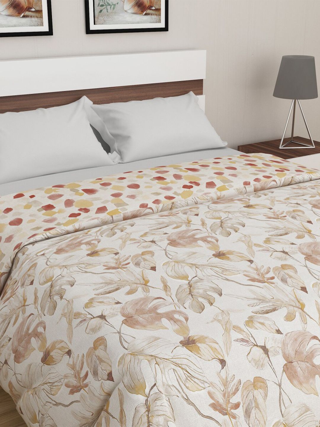 Home Centre Off White & Brown Floral Printed Mild Winter 150 GSM Double Bed Comforter Price in India