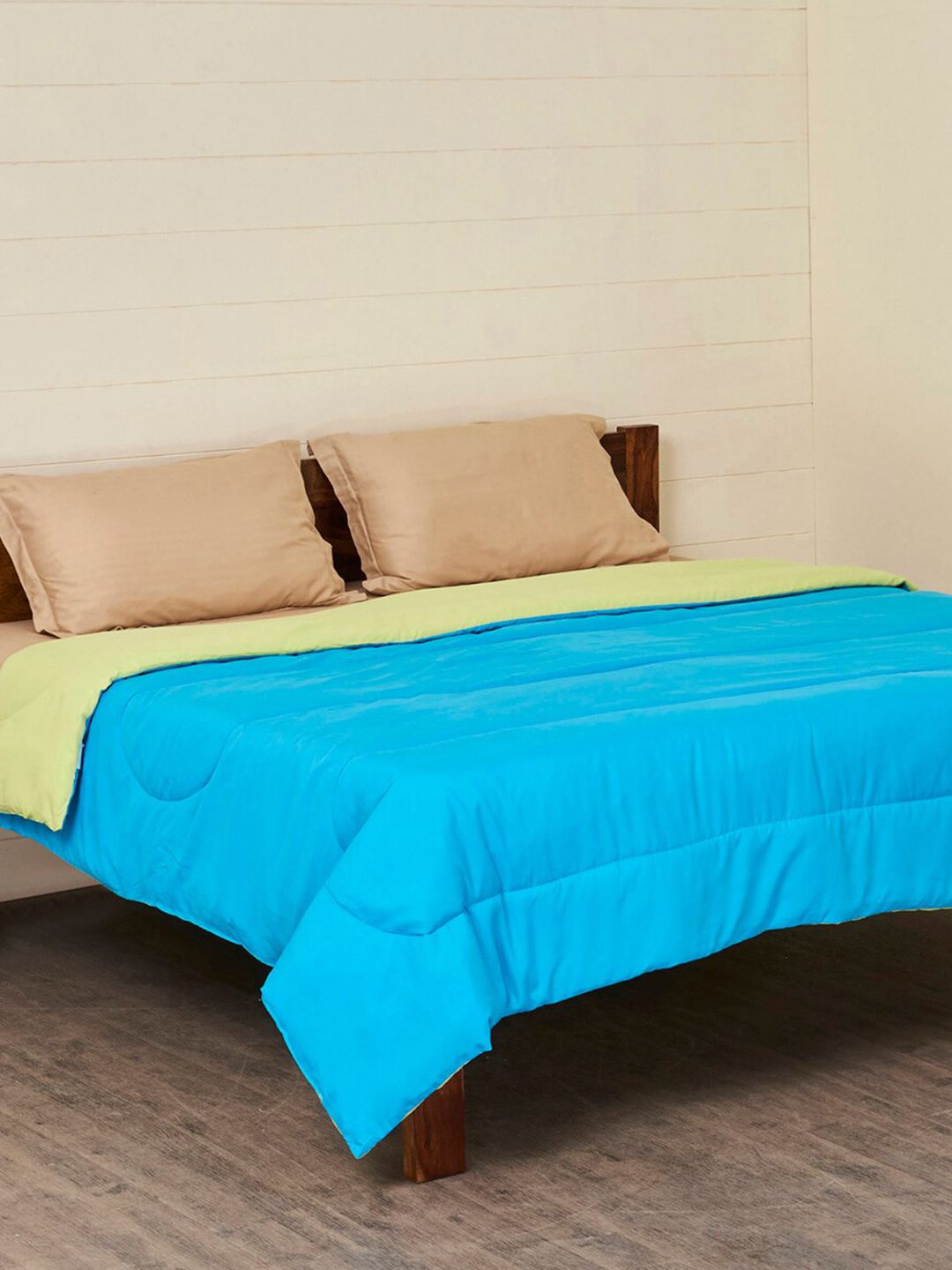 Home Centre Turquoise Blue & Beige Mild Winter 150 GSM  Reversible Double Bed Comforter Price in India