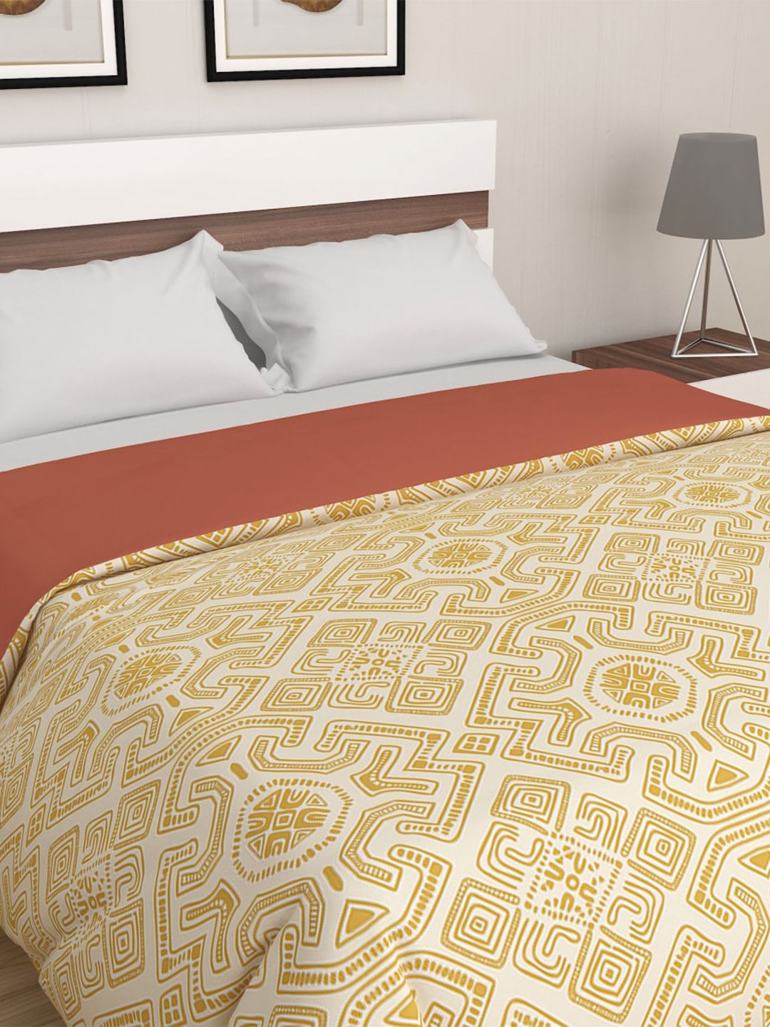 Home Centre Yellow & Cora Printed Mild Winter 150 GSM Double Bed Comforter Price in India