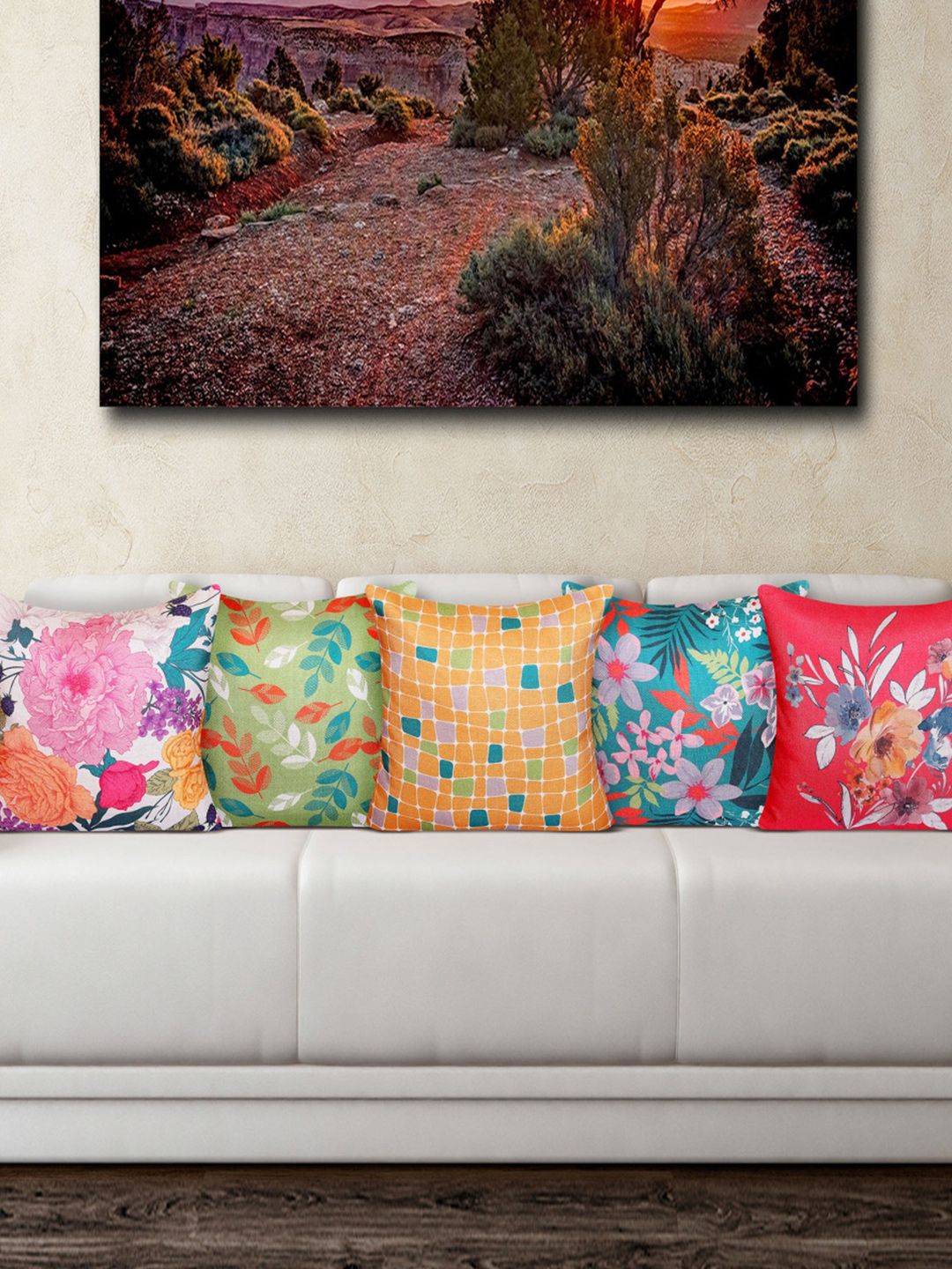 Home Centre Set of 5 Multicolour Floral Printed Square Cushion Covers Price in India