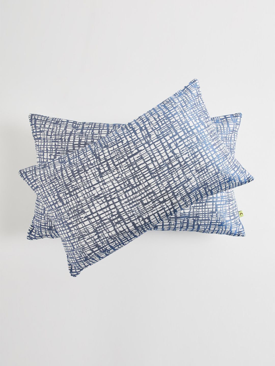 Home Centre Set of 2 Blue & White Woven Designed RectangleCushion Covers Price in India