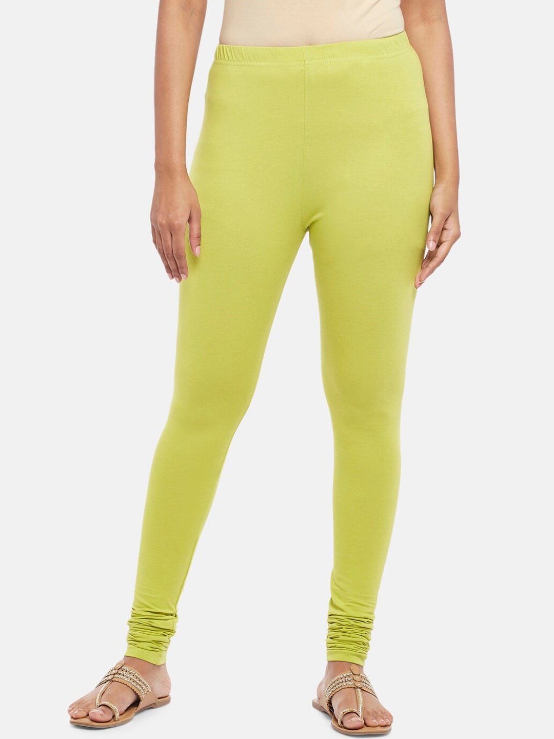 RANGMANCH BY PANTALOONS Lime Green Solid Leggings Price in India