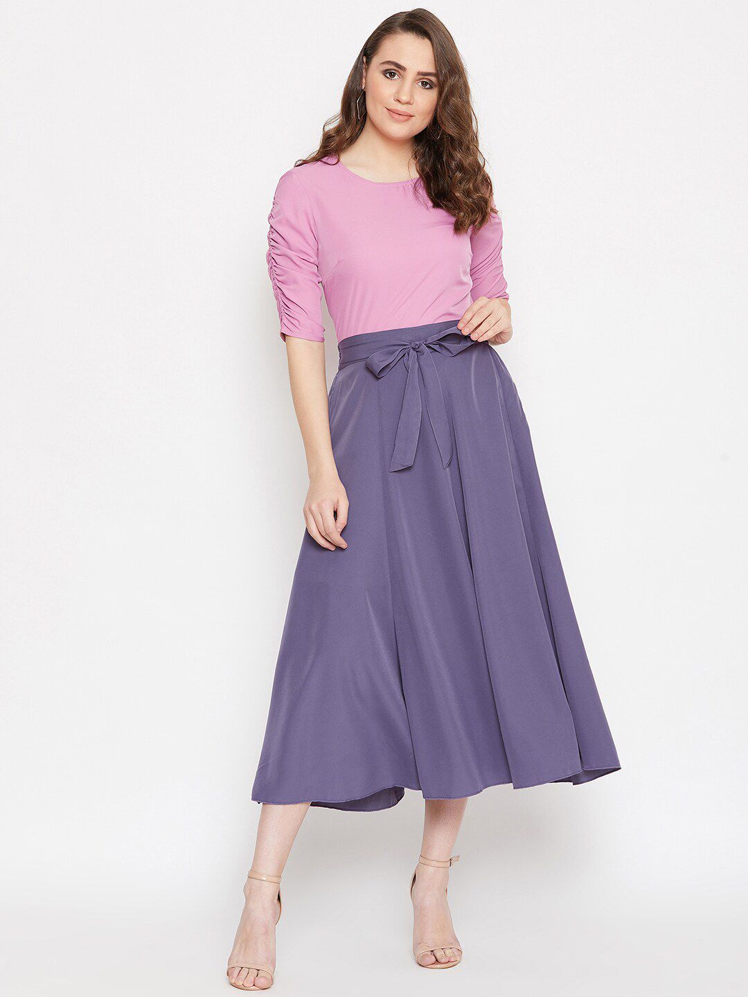 Bitterlime Women Pink & Purple Top with Flared Skirt