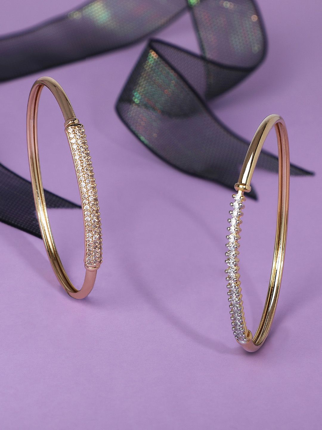 Zaveri Pearls Women Gold-Toned & White Brass Cubic Zirconia Kada Bracelet Price in India