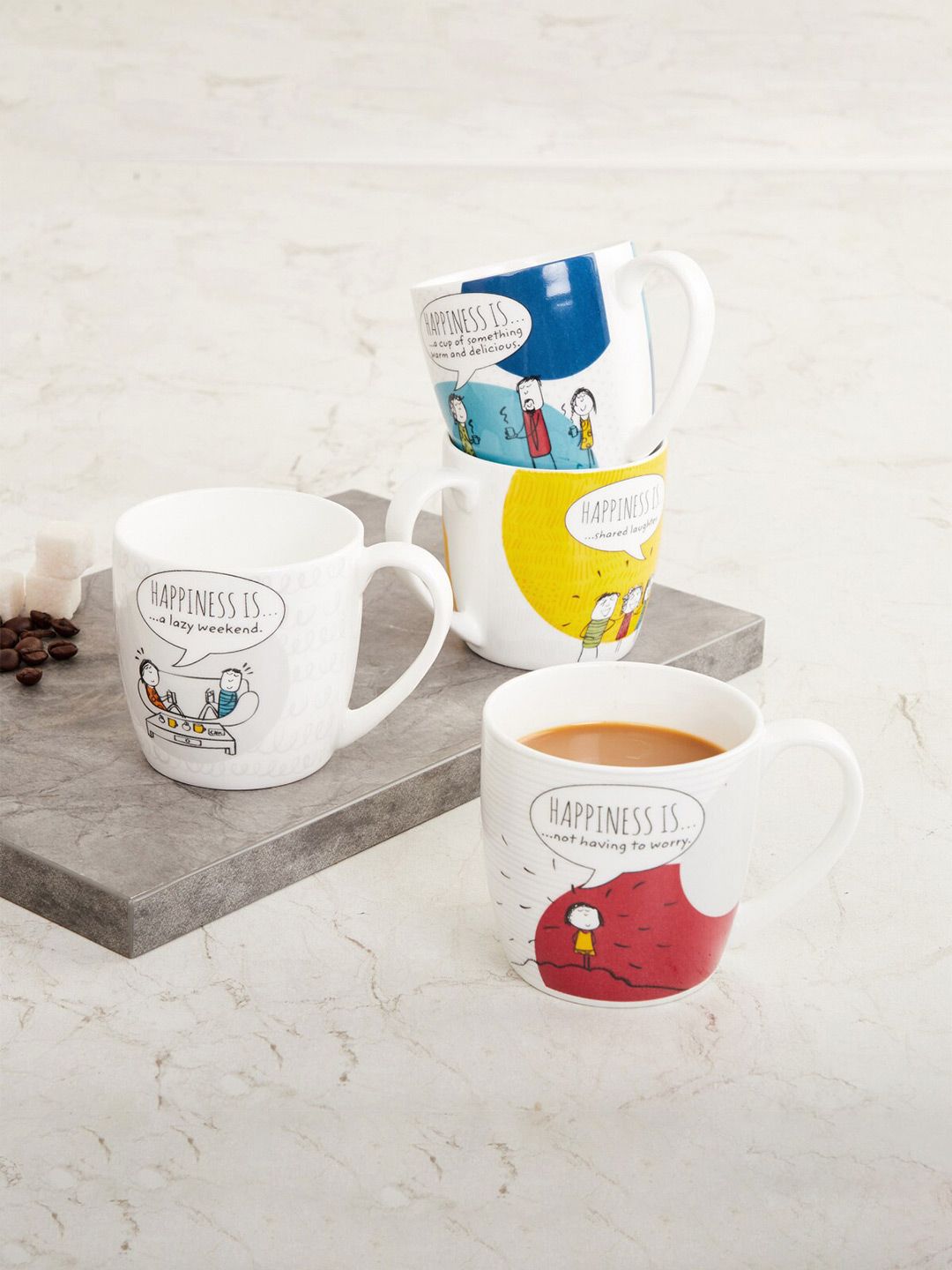 Home Centre Set of 4 White Printed Mugs Price in India